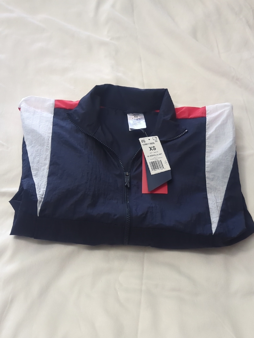 Windbreaker Jacket By Reebok  Navy w/ White & Red Accents Woman's XS Lightweight